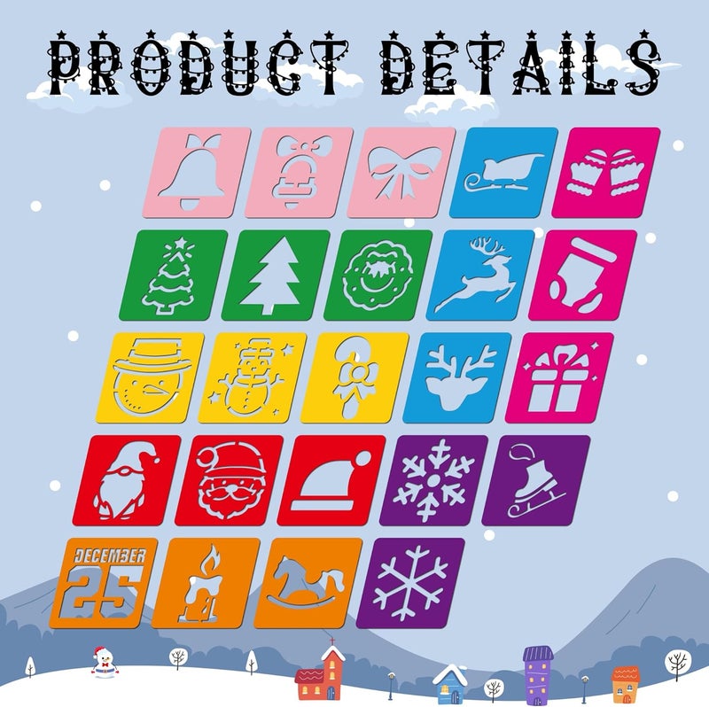 TMTECHJS 24 Pcs Christmas Stencils for Holiday Stencils Sidewalk Chalk Stencil 5 Inches Christmas Stencil for Painting on Wood Walls Door Mats Window - Image 2
